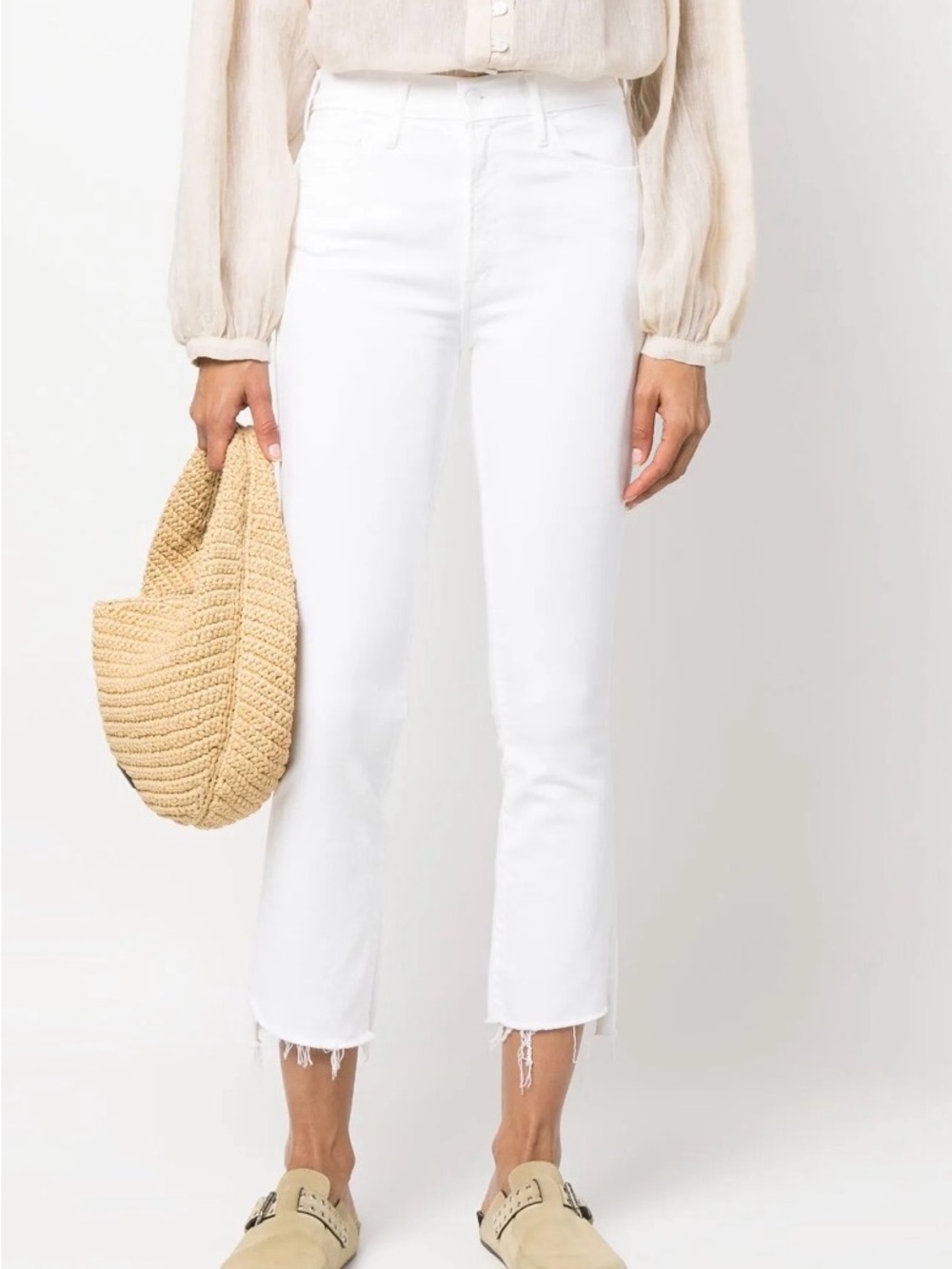 MOTHER - The Insider Crop Step Fray jeans white
